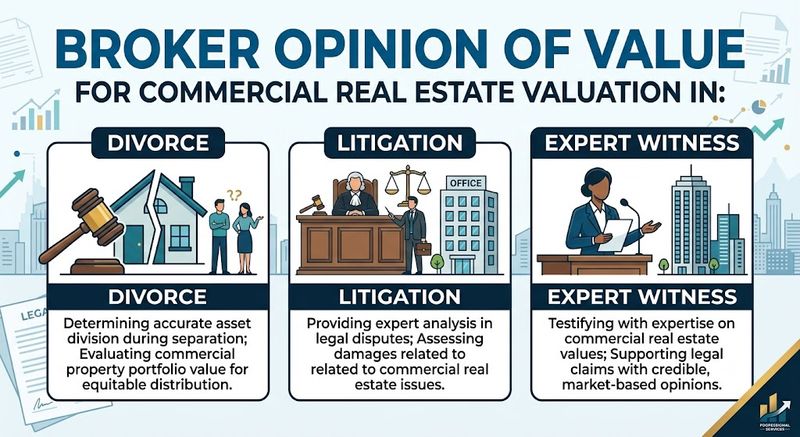 Broker Opinion of Value for Divorce, Litigation, and Expert Witness Testimony 1 Broker Opinion of Value releases commercial real estate valuation guide for divorce litigation and expert witness matters
