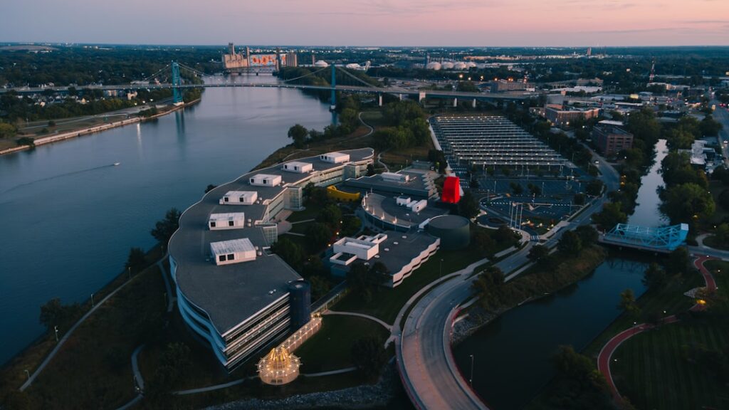 Aerial view of Toledo Ohio skyline at sunset representing commercial real estate and broker opinion of value